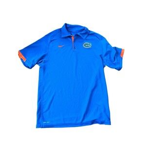 NIKE Florida Gators DriFit Coaches Polo Sidelines Blue Orange Team Shirt Medium